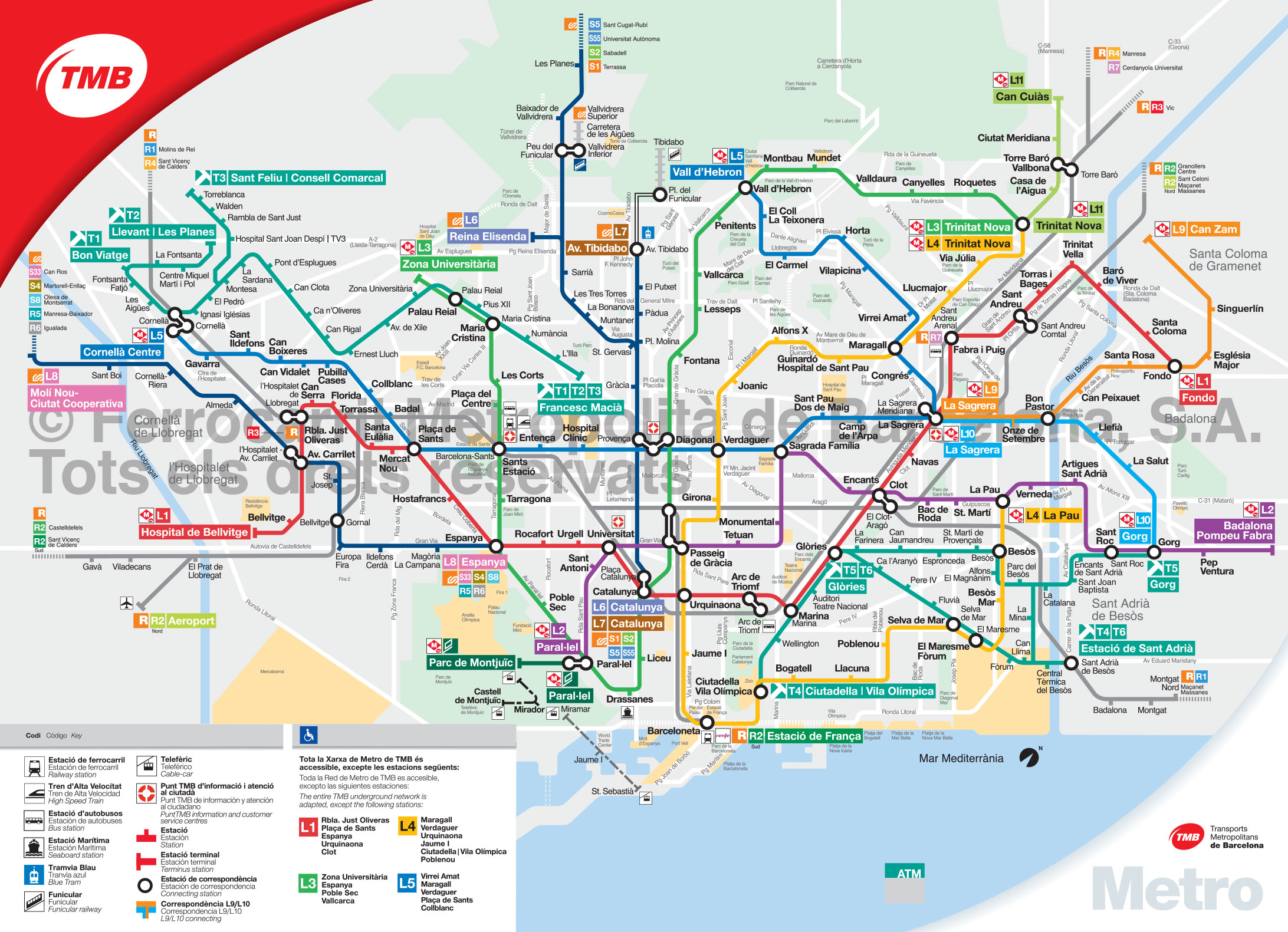 tmb metro mapa Mapa y plano de metro de Barcelona : estaciones y lineas